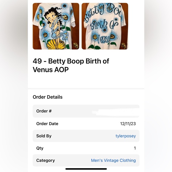 Authentic Vintage Betty Boop Birth of Venus T-Shirt Owned by Tyler Posey - Picture 5 of 8